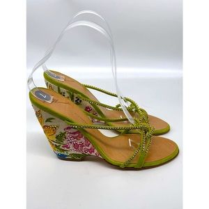 Giuseppe Zanotti Green Floral Wedge Sandals